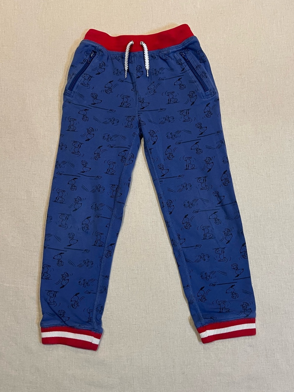Hanna Andersson x Peanuts Snoopy Sweatpants Zipper Pockets Blue Red 130cm US 8
